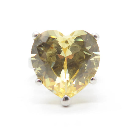 925 Sterling Silver Heart-Cut Shaped Yellow C Z Engagement Ring Size 5