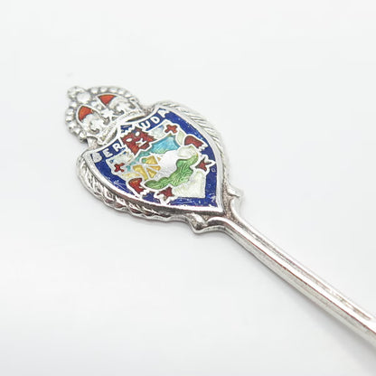 925 Sterling Silver Antique BMCo Colorful Enamel "Bermuda" Coat of Arms Spoon