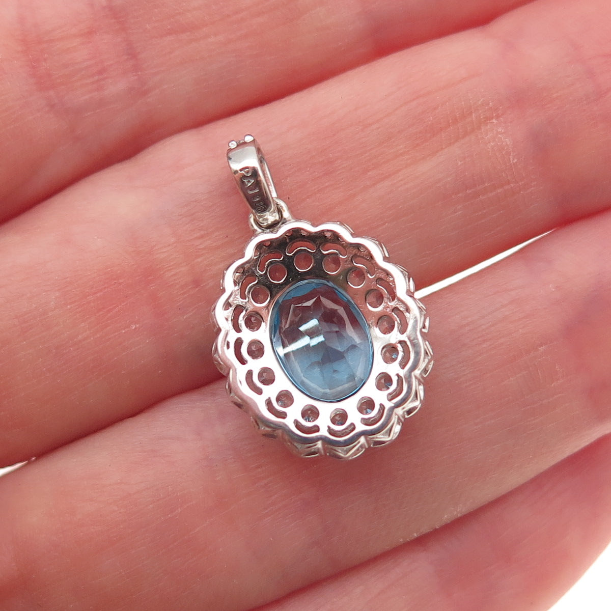 925 Sterling Silver Real Swiss Blue & White Topaz Charm Pendant