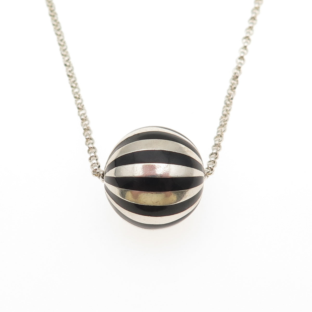 925 Sterling Silver Vintage Enamel Slide Ball Rolo Chain Necklace 24"