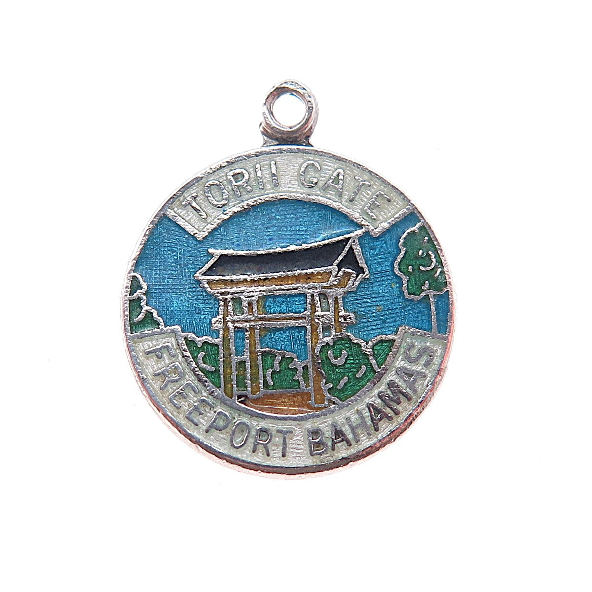 Breadner & Co. 925 Sterling Vintage Enamel Torii Gate Freeport Bahamas Pendant