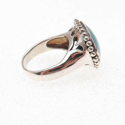 Ken Crafts 925 Sterling Silver Vintage Real Turquoise Beaded Ring Size 6.75