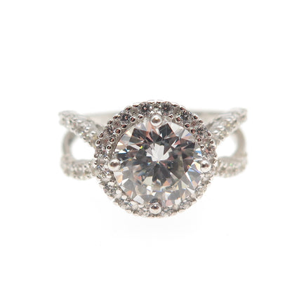 925 Sterling Silver Round-Cut C Z Engagement Ring Size 6.25