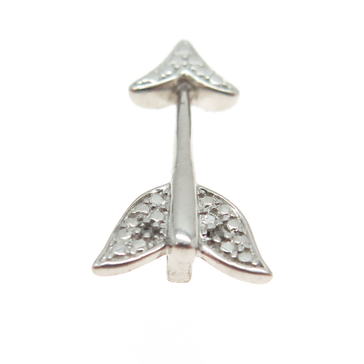 SUN 925 Sterling Silver Real Round-Cut Diamond Arrow Pendant