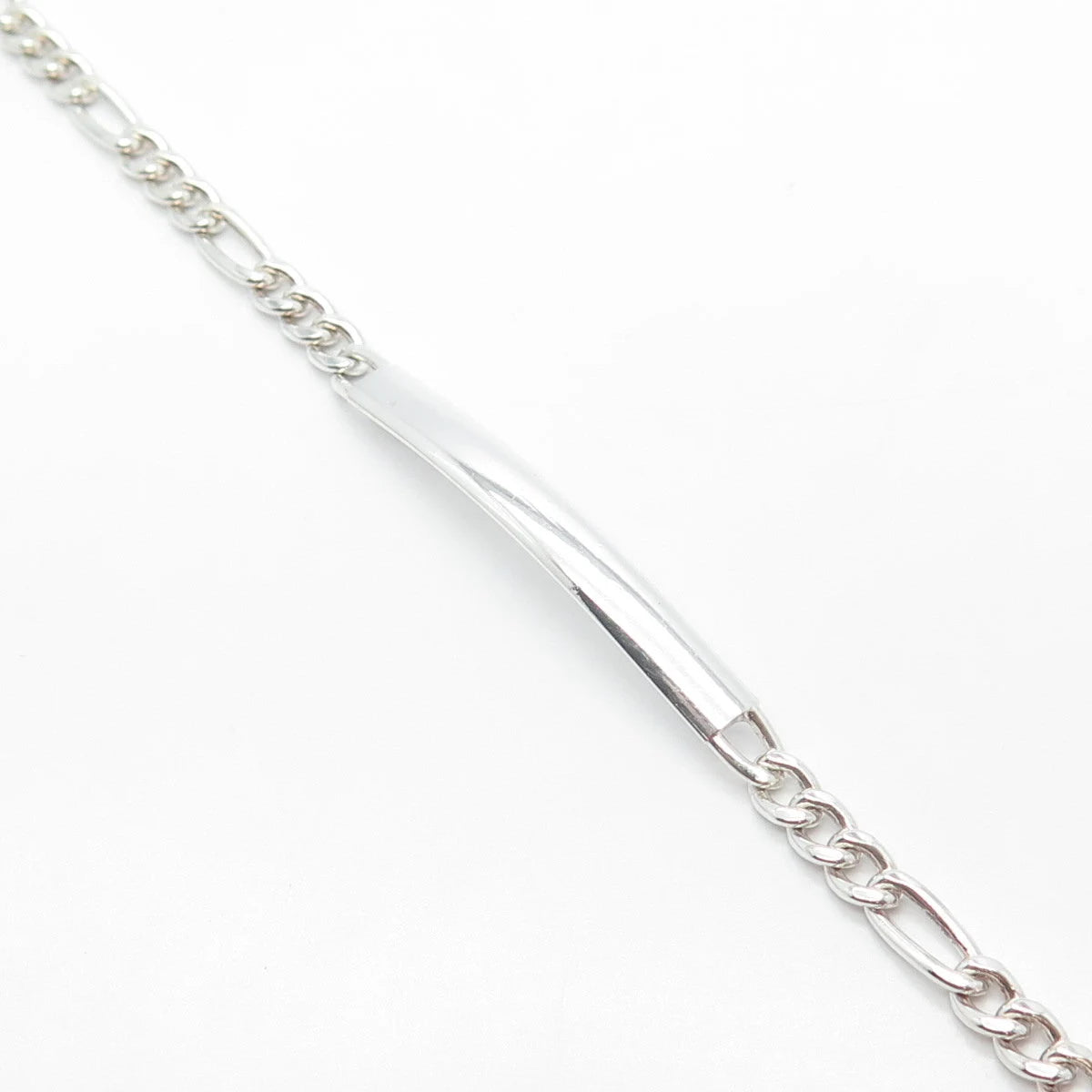925 Sterling Silver Vintage ID Figaro Link Bracelet 7"