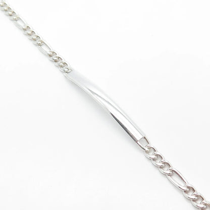 925 Sterling Silver Vintage ID Figaro Link Bracelet 7"