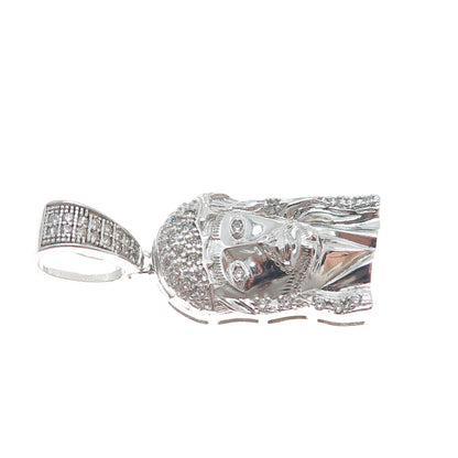 925 Sterling Silver Round-Cut Shaped C Z Jesus Religious Sparkle Pendant