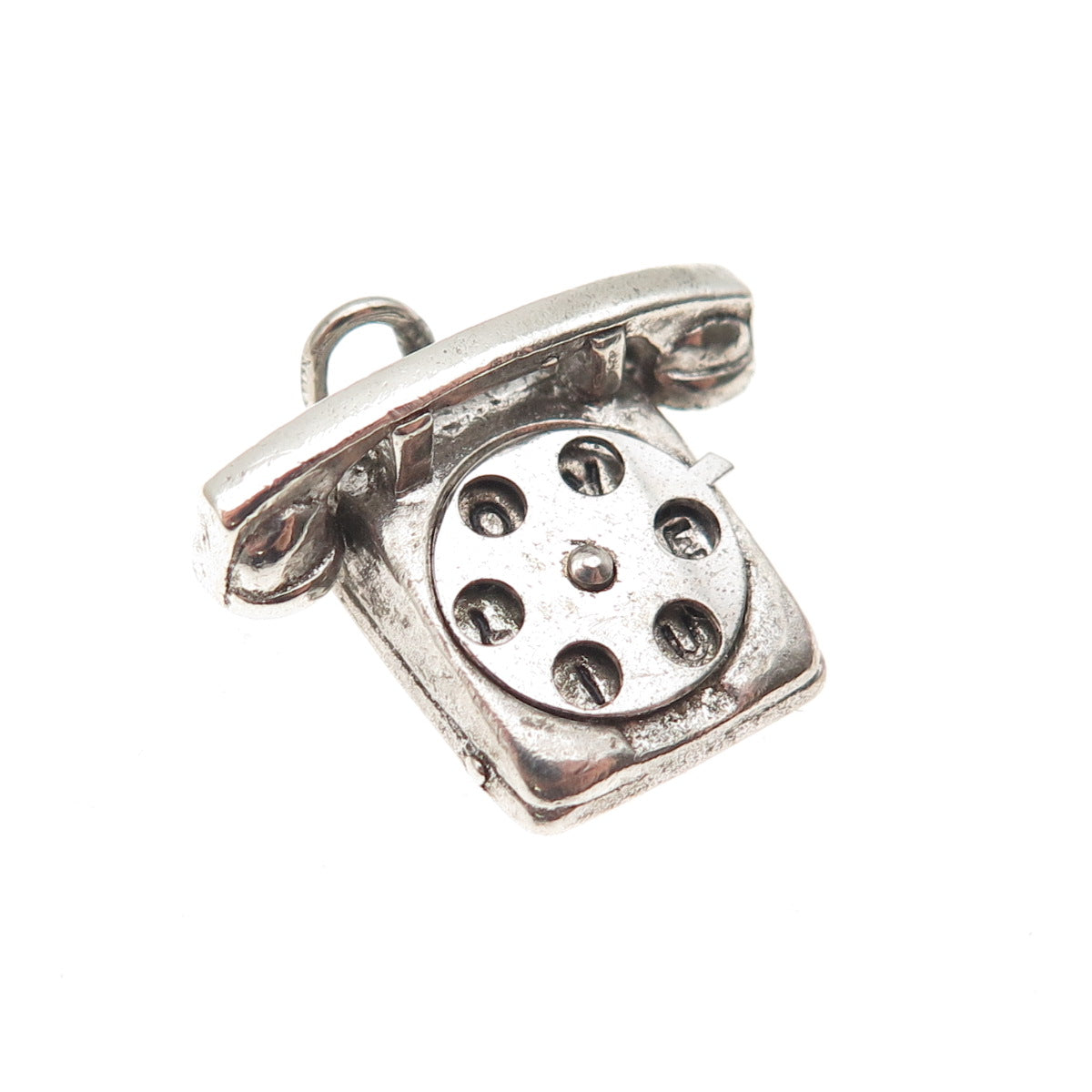 WELLS 925 Sterling Silver Vintage I Love You Rotary Phone 3D Mini Charm Pendant