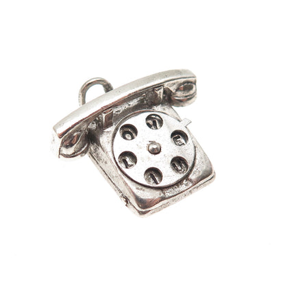 WELLS 925 Sterling Silver Vintage I Love You Rotary Phone 3D Mini Charm Pendant