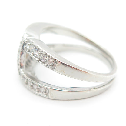 925 Sterling Silver Round-Cut C Z Horseshoe Crisscross Ring Size 7.5