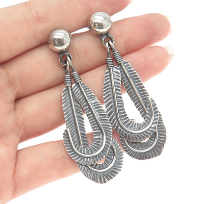 925 Sterling Silver Vintage Mexico Feather Modernist Dangling Earrings