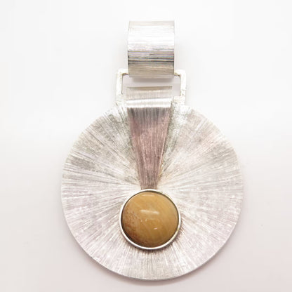 925 Sterling Silver Vintage Real Jasper Gemstone Textured Pendant