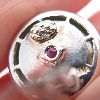 ELLE 925 Sterling Silver Vintage Real Turquoise & Ruby Clip On Earrings