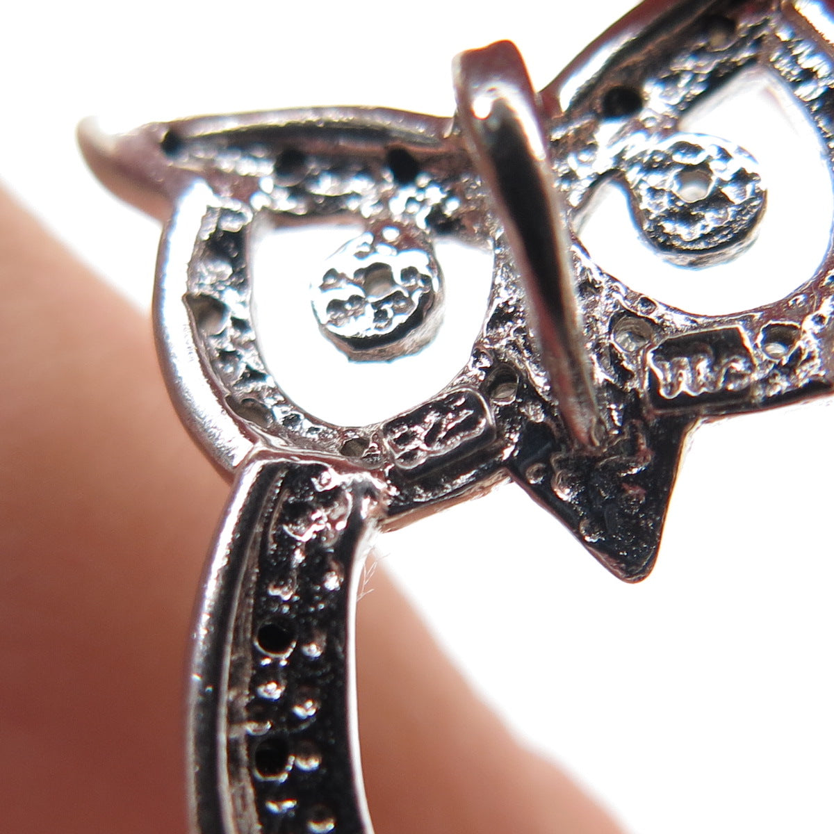 CHARLES WINSTON 925 Sterling Silver Real Black & White Diamond Owl Slide Pendant