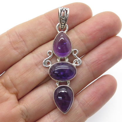 925 Sterling Silver Vintage Real Amethyst Gemstone Pendant