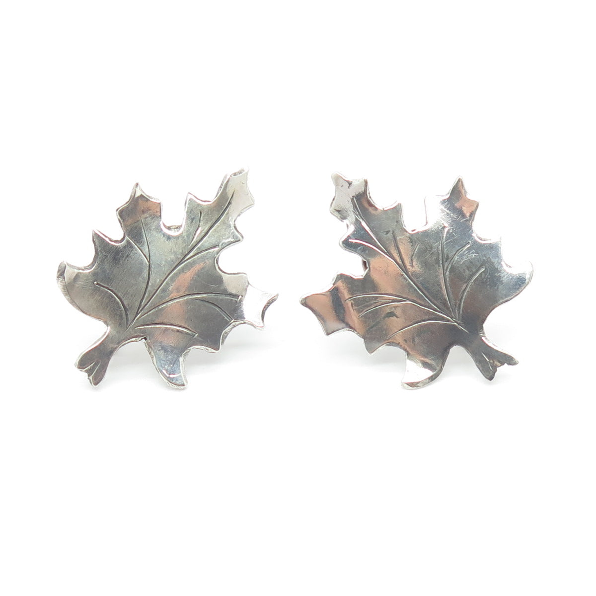 925 Sterling Silver Antique Art Deco Maple Leaf Screw Back Earrings