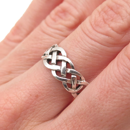925 Sterling Silver Vintage Celtic Woven Oxidized Band Ring Size 8