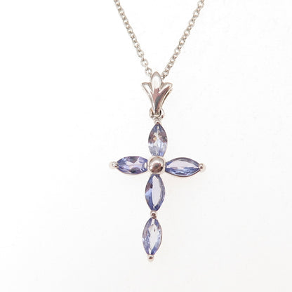 Chuck Clemency 925 Sterling Silver Real Tanzanite Cross Cable Chain Necklace 18"
