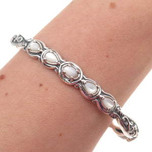 Carolyn Pollack 925 Sterling Silver Vintage Real MOP Adjustable Cuff Bracelet 7"