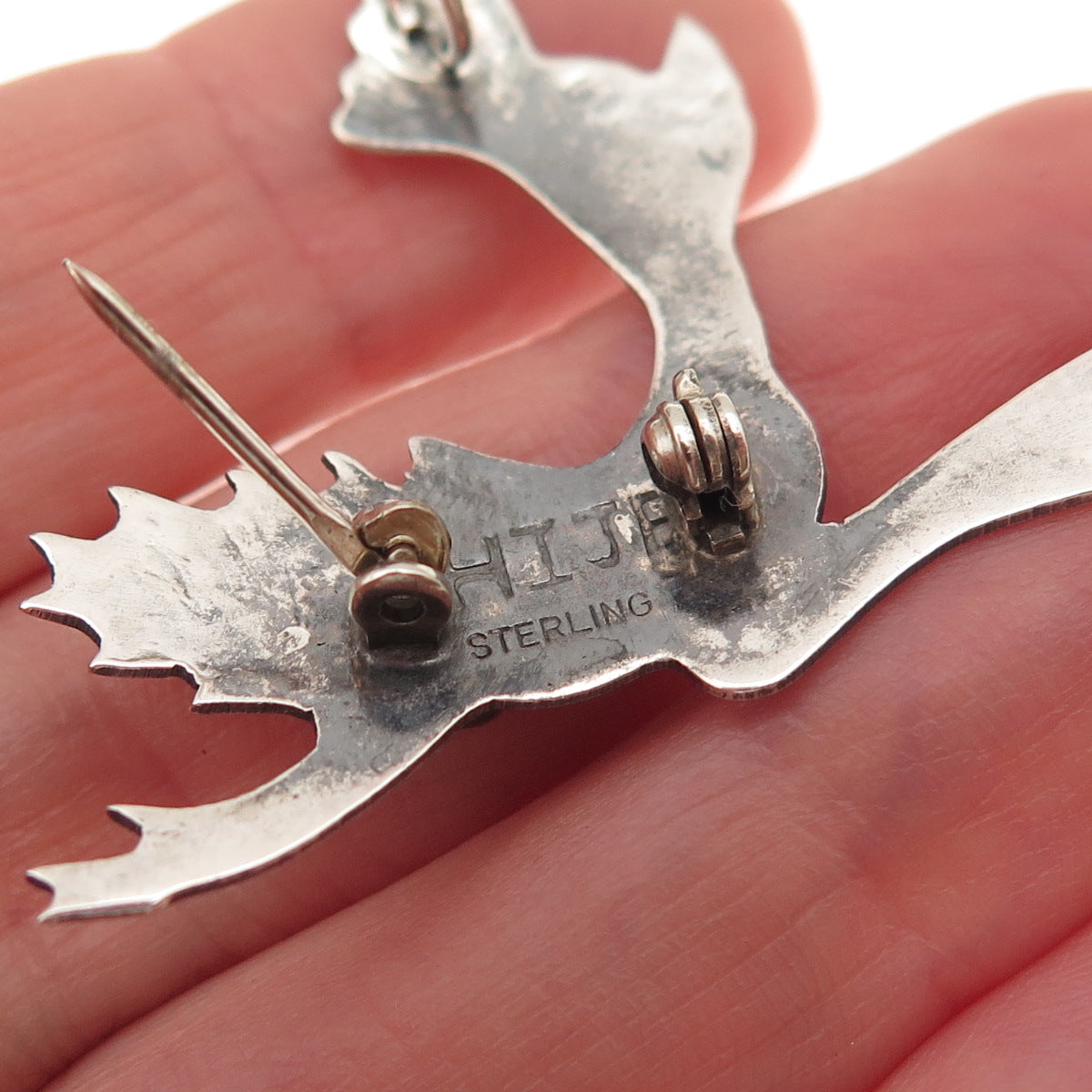 Handmade Indian Jewelry Old Pawn 925 Sterling Turquoise Roadrunner Pin Pendant