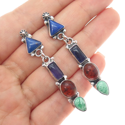 Roie Jaque Navajo Old Pawn 925 Sterling Turquoise Lapis Amber Amethyst Earrings