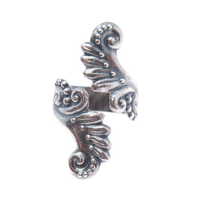 925 Sterling Silver Vintage Mexico Angel Wings Adjustable Oxidized Ring Size 9