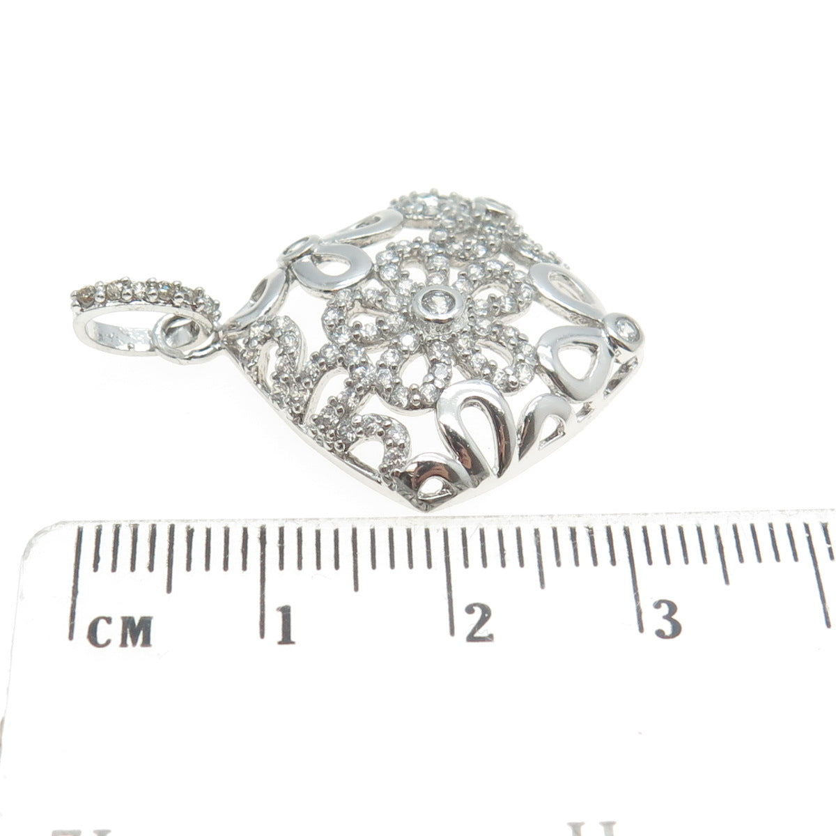 925 Sterling Silver Pave C Z Ornate Pendant