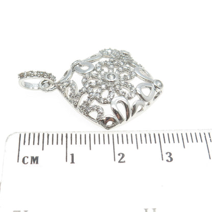 925 Sterling Silver Pave C Z Ornate Pendant