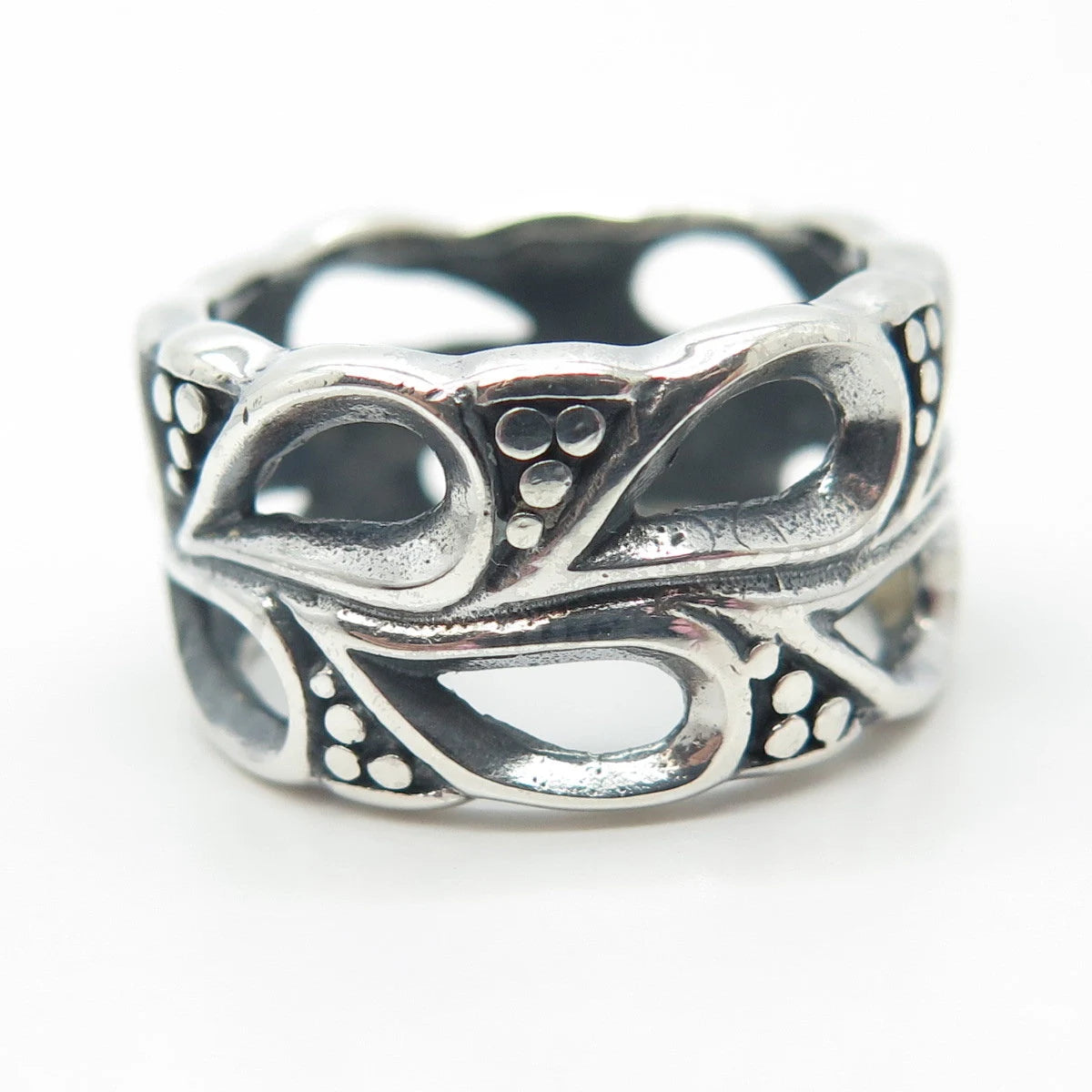 925 Sterling Silver Vintage Leaf Band Ring Size 8