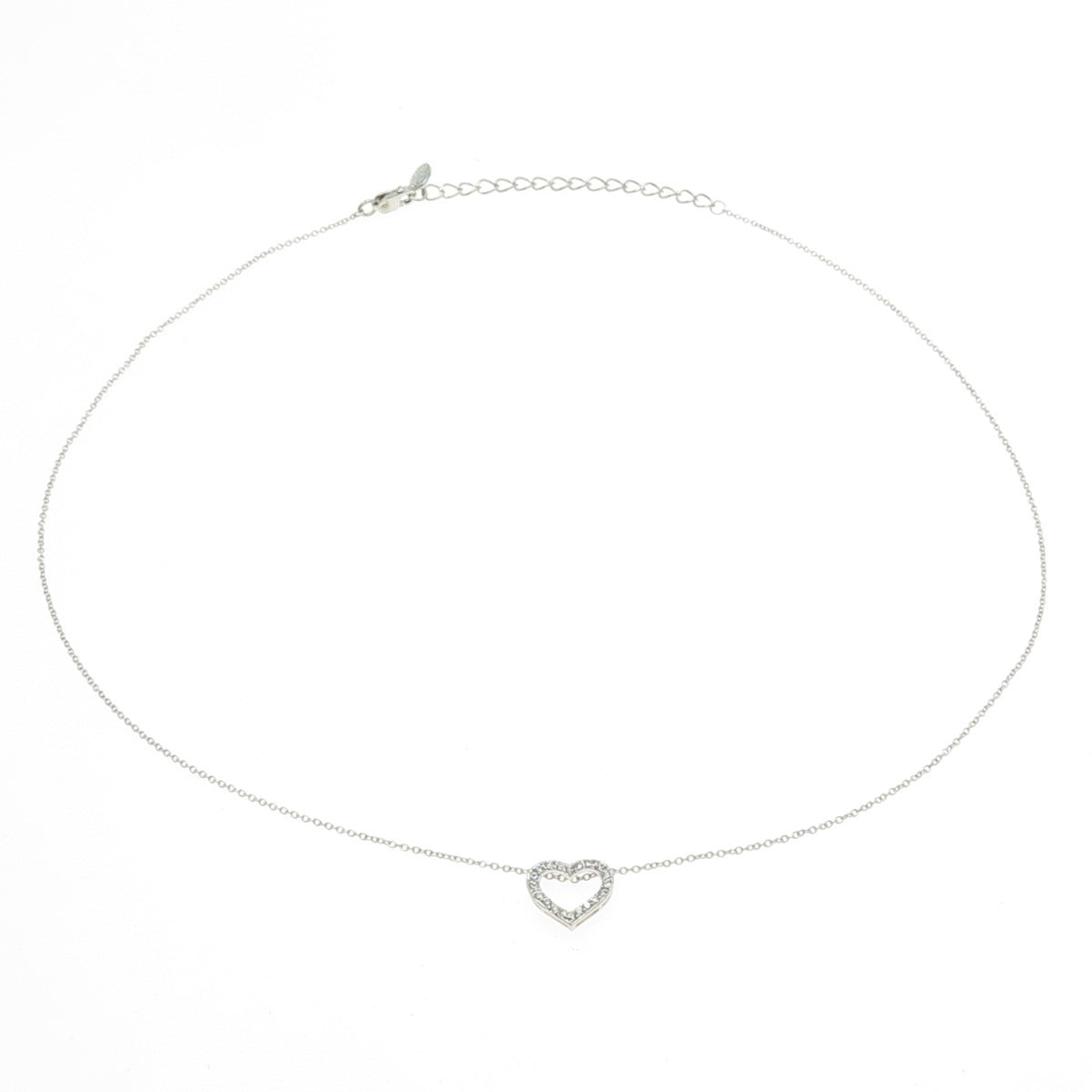 925 Sterling Silver Round-Cut Shaped C Z Heart Rolo Chain Necklace 18"