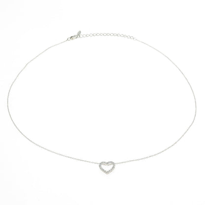 925 Sterling Silver Round-Cut Shaped C Z Heart Rolo Chain Necklace 18"