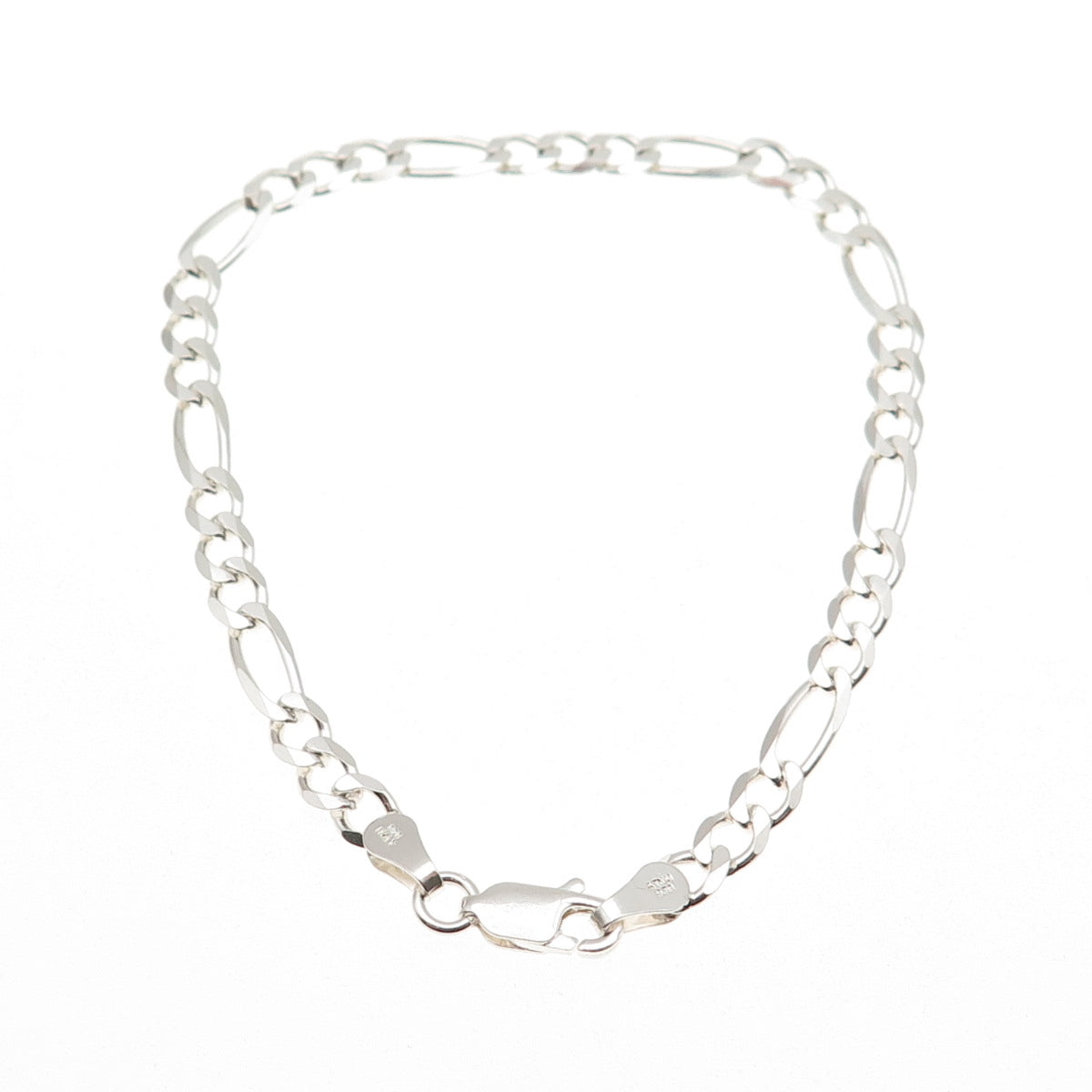 925 Sterling Silver Vintage Italy Figaro Link Bracelet 7.25"