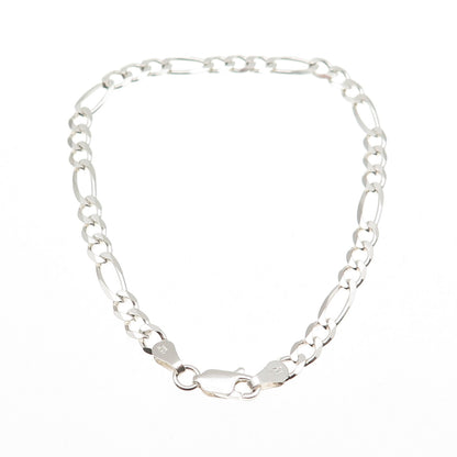 925 Sterling Silver Vintage Italy Figaro Link Bracelet 7.25"