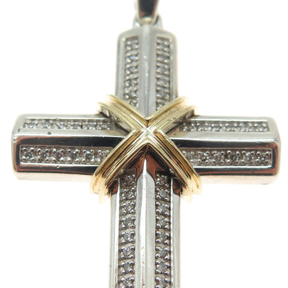 925 Sterling Silver & 10K Gold Real Round-Cut Diamond Cross Pendant