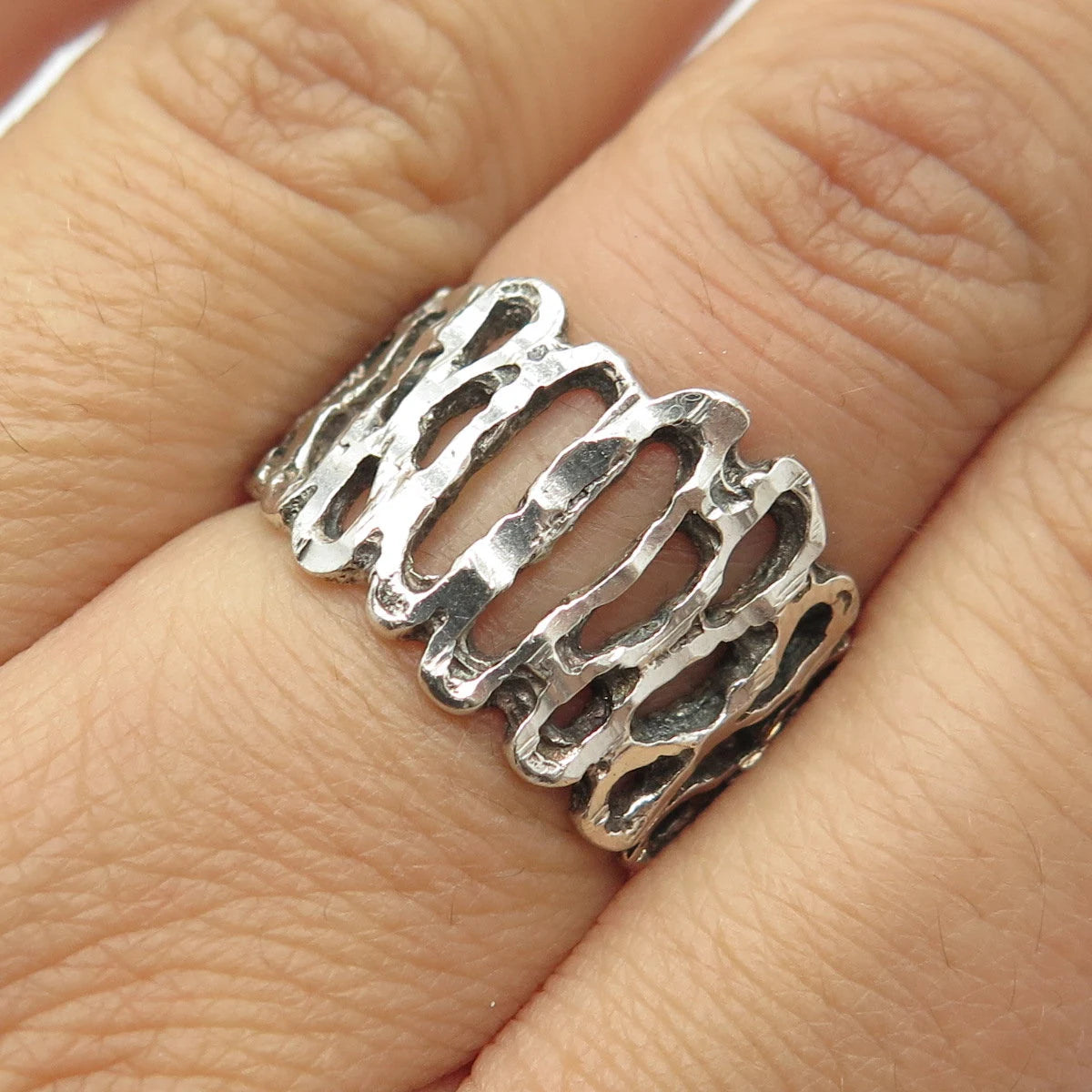 925 Sterling Silver Vintage Minos Mexico Open Bark of Tree Ring Size 7