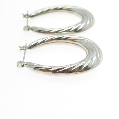 925 Sterling Silver Vintage Ribbed Hinged Hoop Earrings