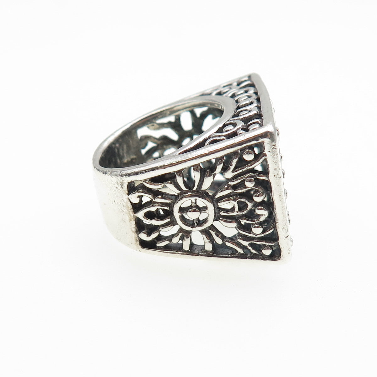 925 Sterling Silver Vintage Modernist Flower Oxidized Ring Size 6.5