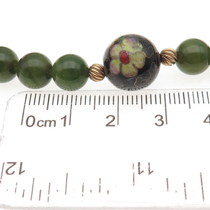 1/20 12K Gold Filled Vintage Cloisonne Enamel Real Jade Ball Beaded Necklace 24"