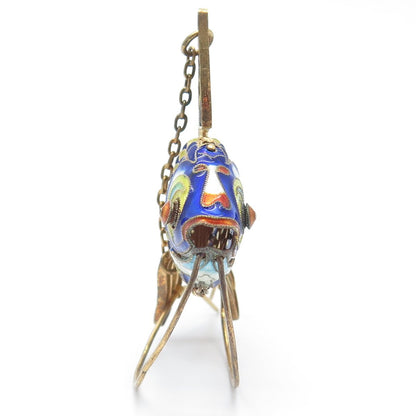 925 Sterling Silver Gold Plated Antique Enamel Chinese Koi Fish Articulated Fob