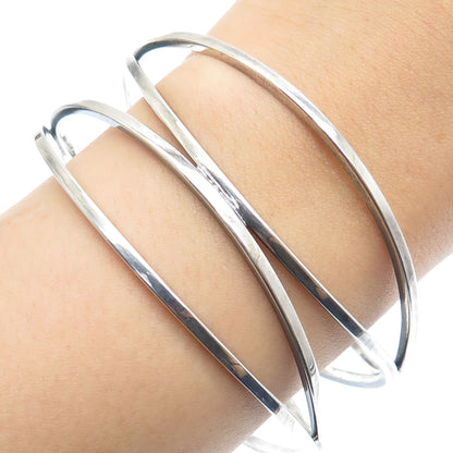 925 Sterling Silver Vintage Mexico Modernist Wavy Multi-Row Bangle Bracelet 8"