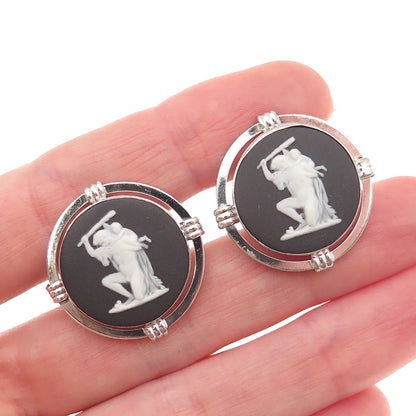 Destino & Wedgwood 925 Sterling Silver Vintage Jasperware Cameo Cufflinks