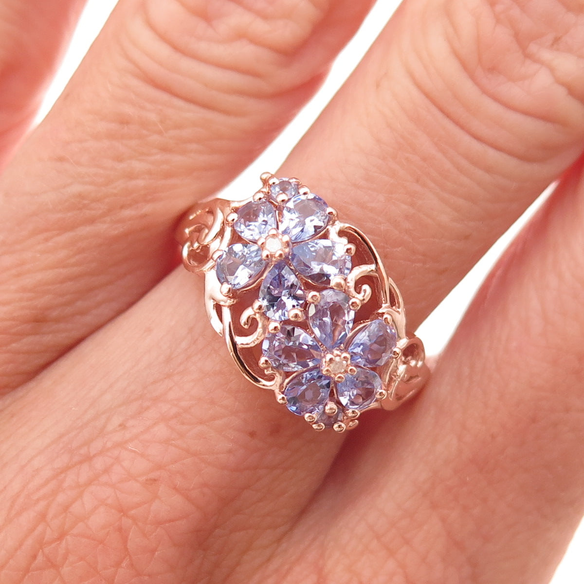 Chuck Clemency Sterling Silver Gold Plated Real Diamond & Tanzanite Ring Size 8