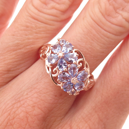 Chuck Clemency Sterling Silver Gold Plated Real Diamond & Tanzanite Ring Size 8