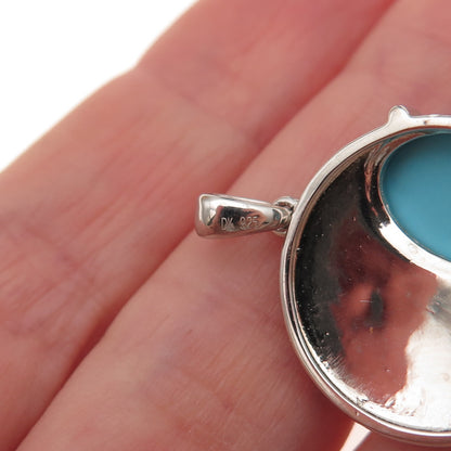 925 Sterling Silver Real Turquoise Floral Charm Pendant
