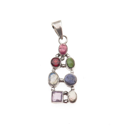 925 Sterling Silver Vintage Tourmaline Amethyst Garnet Iolite Moonstone Pendant