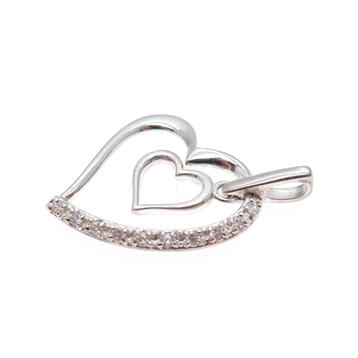 CHARLES WINSTON 925 Sterling Silver Round-Cut C Z Heart Charm Pendant