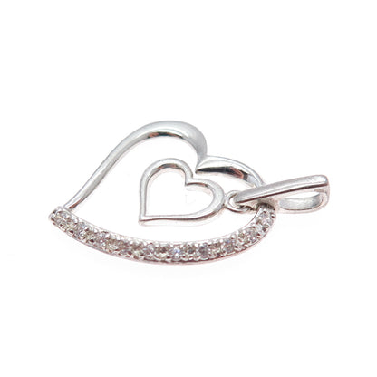 CHARLES WINSTON 925 Sterling Silver Round-Cut C Z Heart Charm Pendant