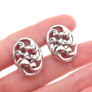 Danecraft 925 Sterling Silver Vintage Floral Oxidized Screw Back Earrings