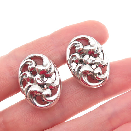 Danecraft 925 Sterling Silver Vintage Floral Oxidized Screw Back Earrings