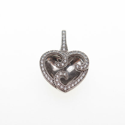 925 Sterling Silver Round-Cut C Z Swirl Heart Mini Charm Pendant